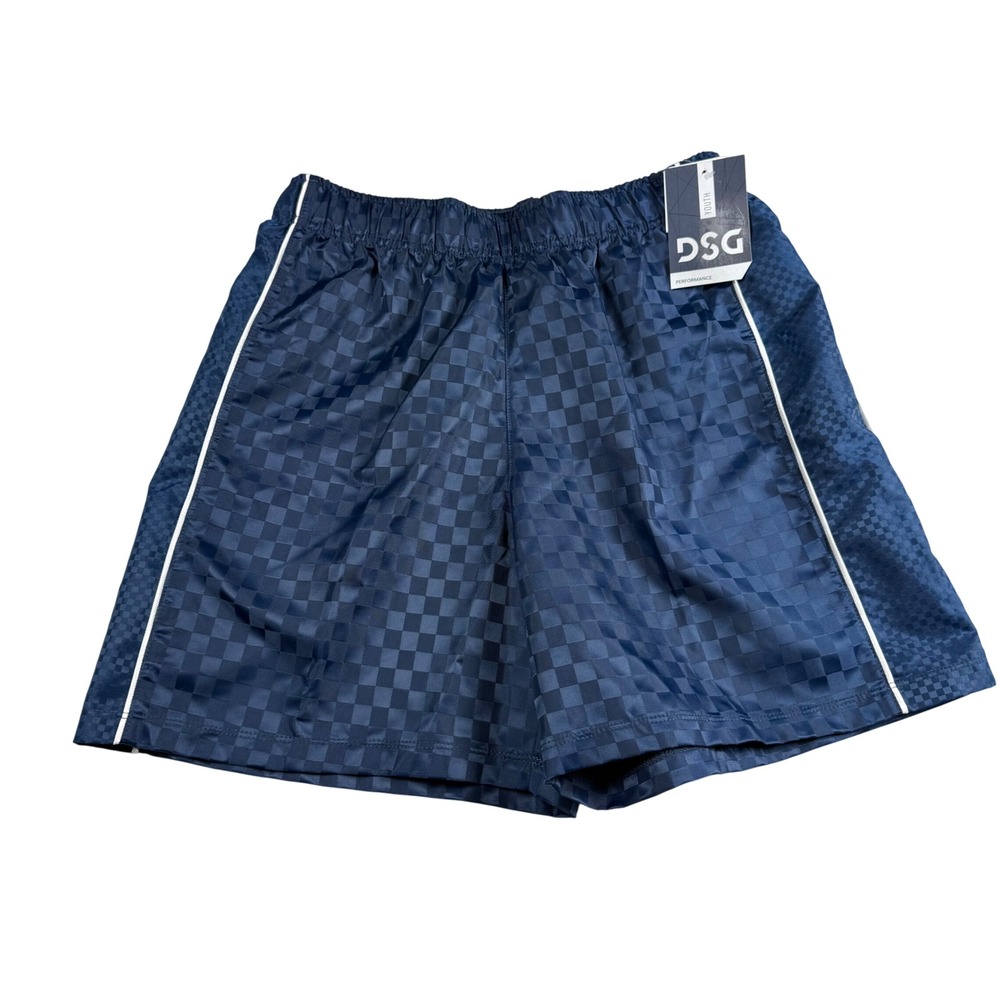 DSG‎ Boys L 14-16 Woven Soccer Short Navy Checkered Athletic Performance NWT